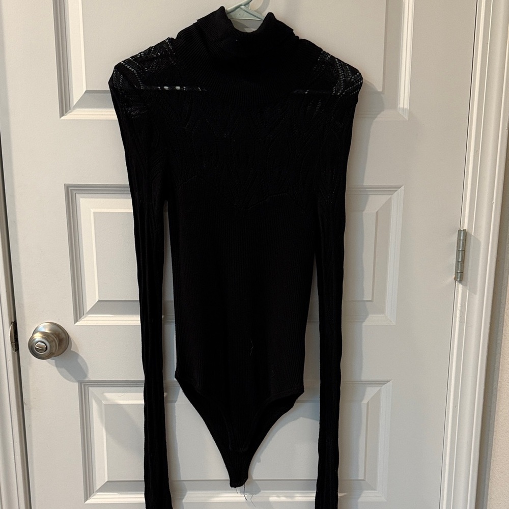 Free People Black Long Sleeve Bodysuit